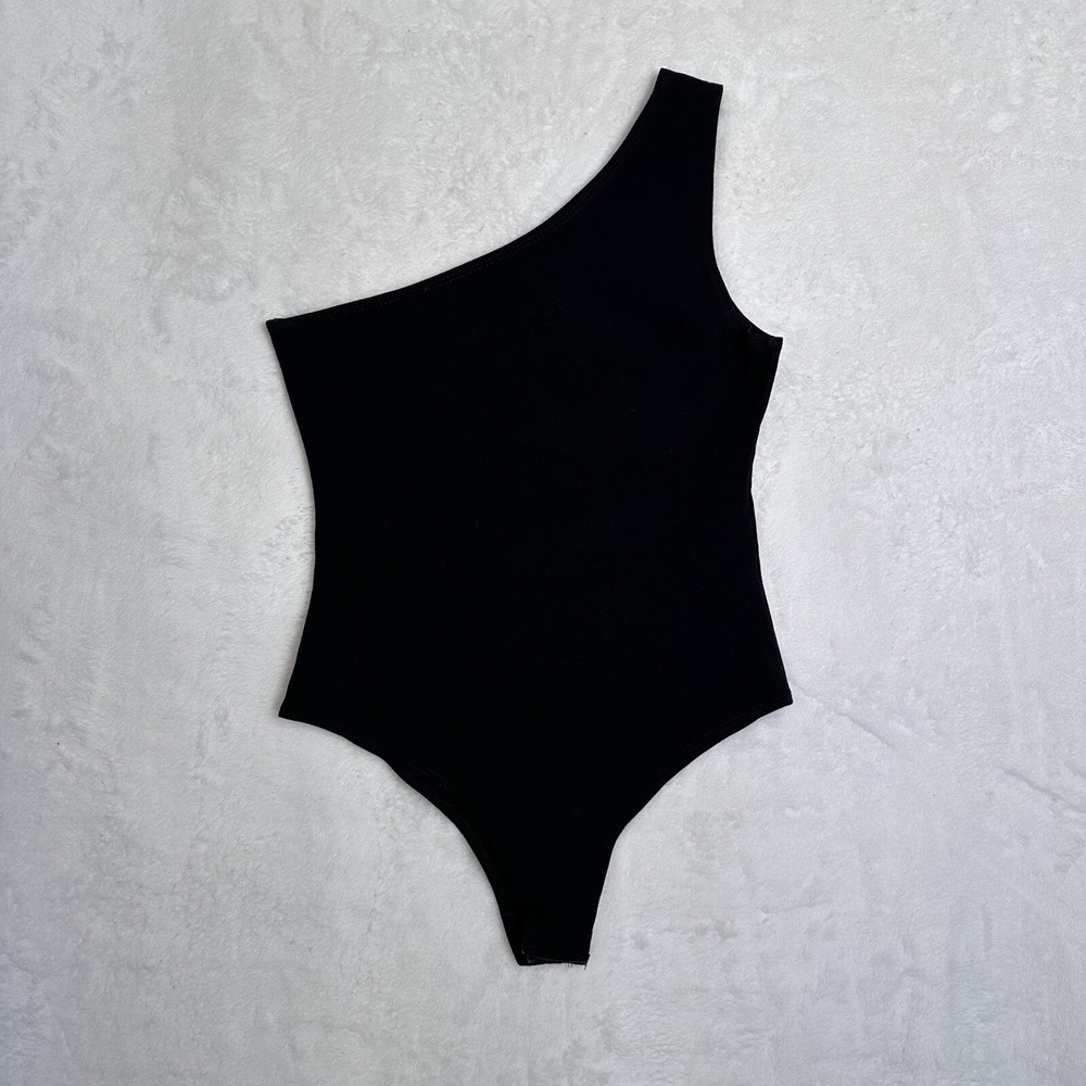 Womens Top Bodysuit S Black  One Shoulder Size XS